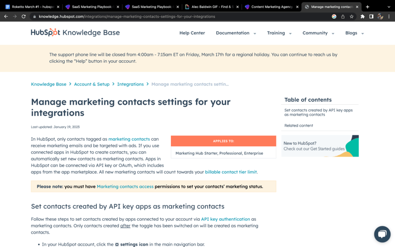 Hubspot Marketing Settings